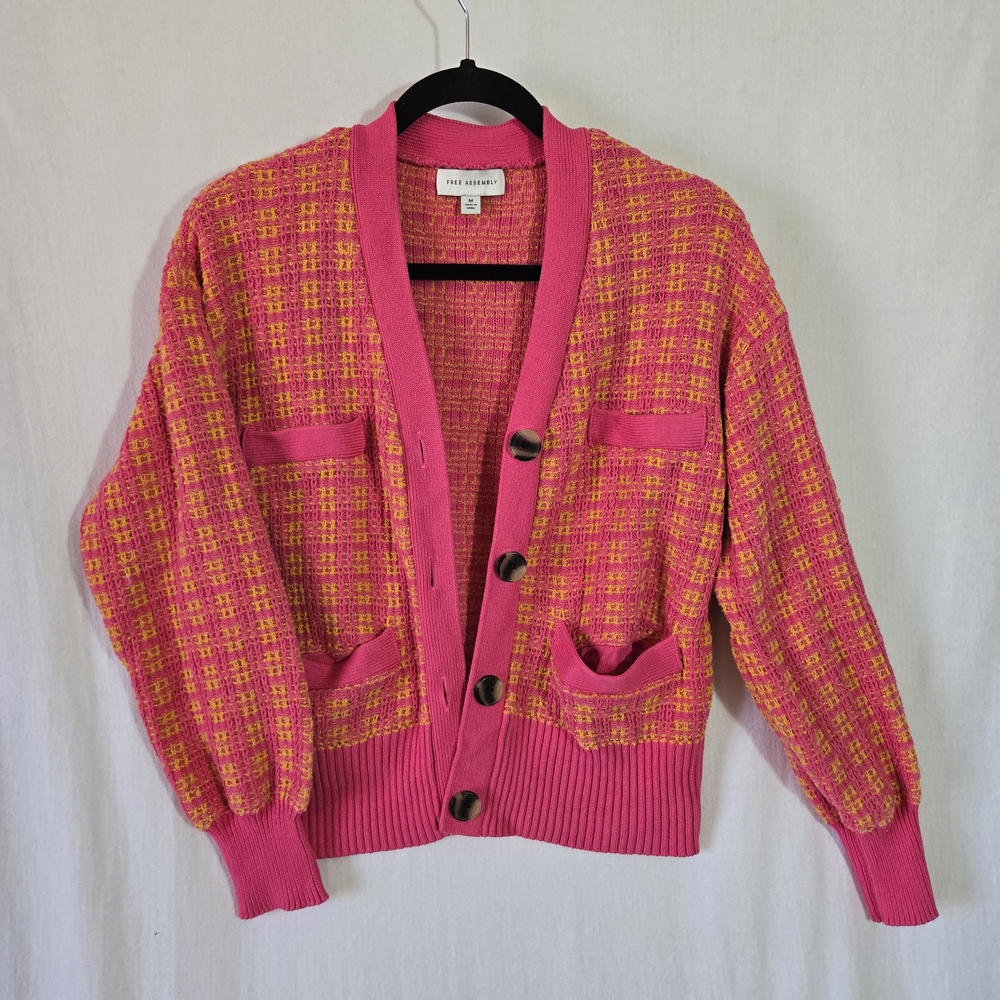 Pink and Yellow Plaid Cardigan